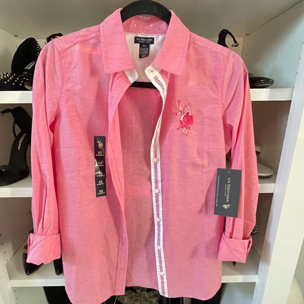 U.S. Polo ASSN Slim Fit Pink long sleeve Polo Shirt Size XS
